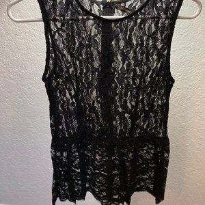 Black lace crew neck top